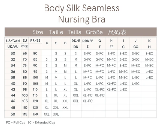 Bravado Body Silk Seamless Nursing Bra Chart