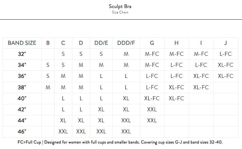 Bravado Sculpt Bra Chart